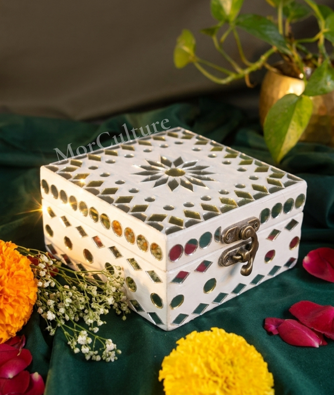 Square Shagun Box Silver and Gold
