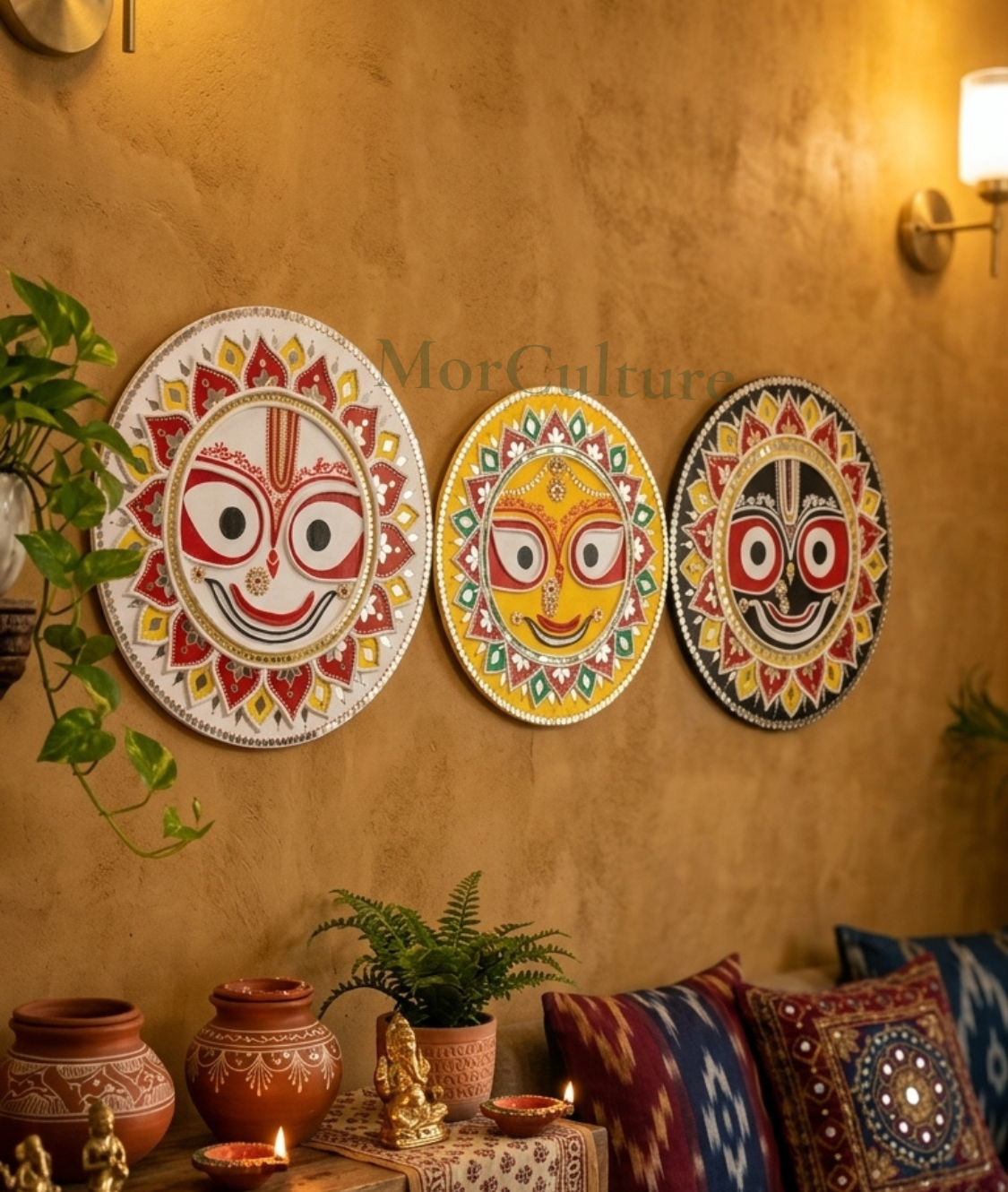 Jaganarth, Subhadra and Balram (3 frames lippan art)