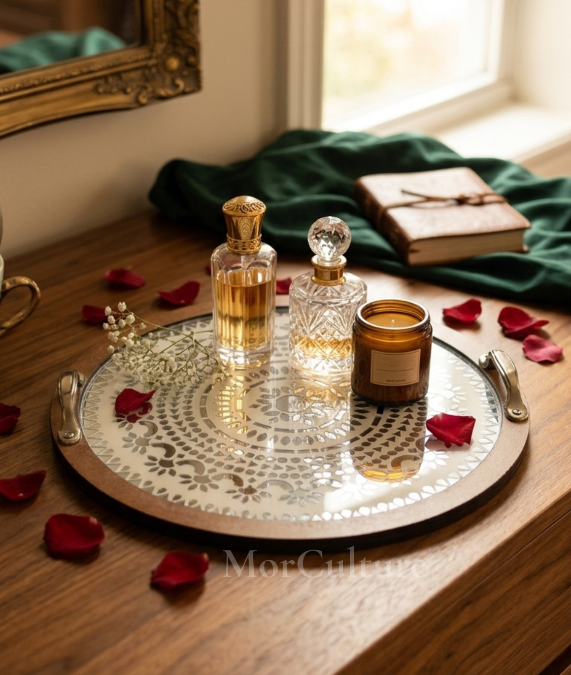 Round Tray with Metal Handle